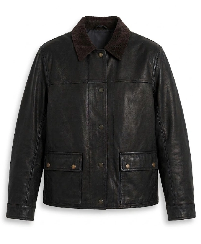Womens Black Leather Barn Jacket