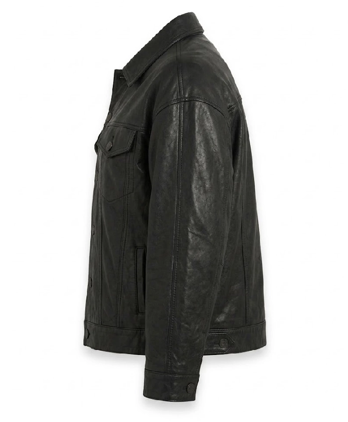 Womens Black Leather Drop Shoulder Jacket