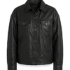 Womens Black Leather Drop Shoulder Trucker Jacket