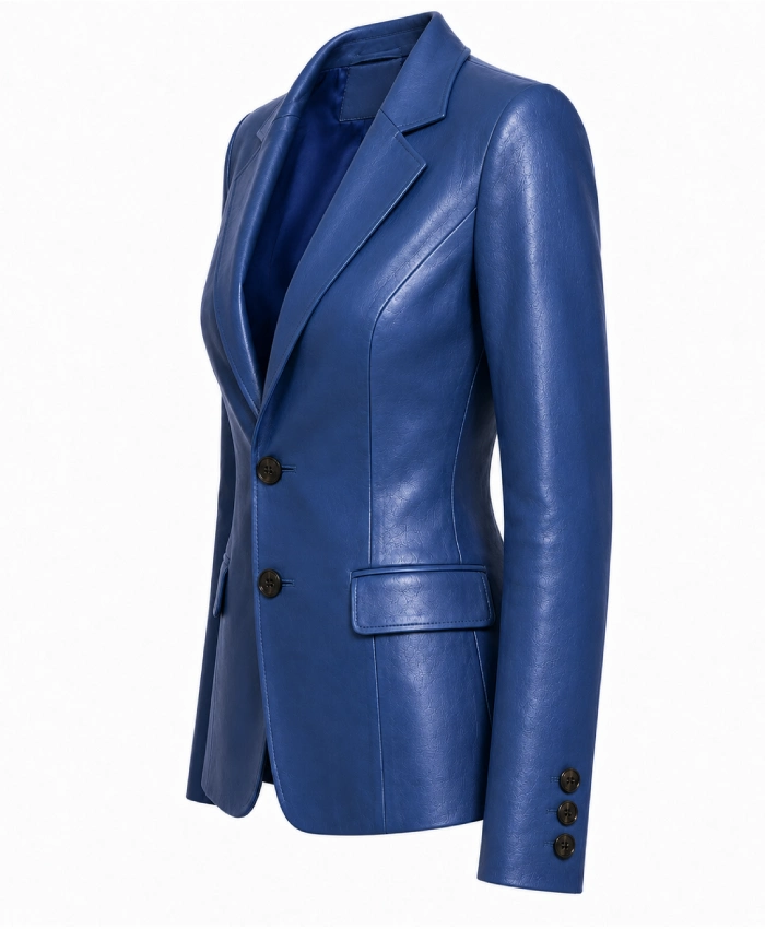 Womens Blue Leather Blazer