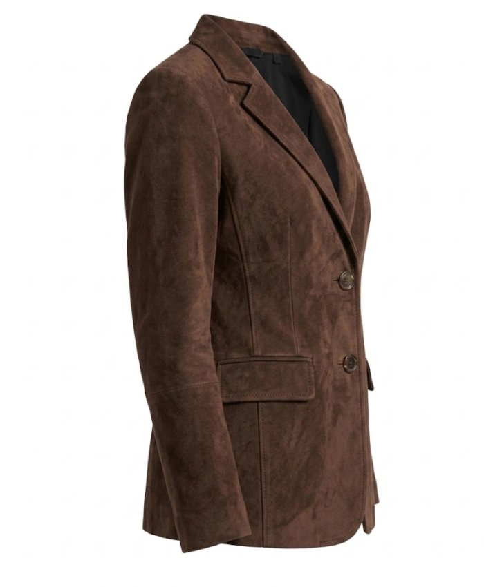 Womens Brown Leather Suede Blazer