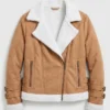 Womens Brown Suede Biker Jacket with Fur Lining