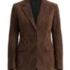 Womens Brown Suede Leather Blazer