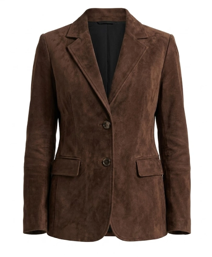 Womens Brown Suede Leather Blazer
