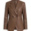 Womens Brown Two Button Leather Blazer