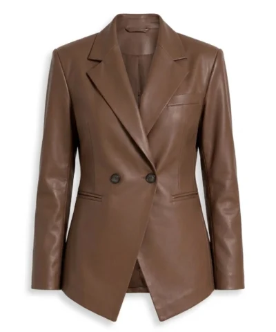 Womens Brown Two Button Leather Blazer