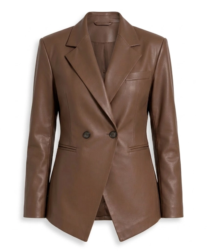 Womens Brown Two Button Leather Blazer