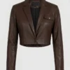 Womens Cognac Single Button Cropped Blazer