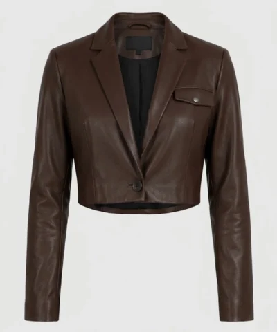 Womens Cognac Single Button Cropped Blazer