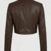 Womens Cognac Single Button Leather Blazer