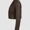 Womens Cognac Single Button Leather Cropped Blazer