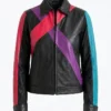 Womens Color block Biker Leather Bomber Jacket