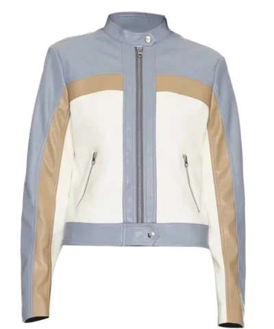 Womens Colorblock Leather Biker Jacket