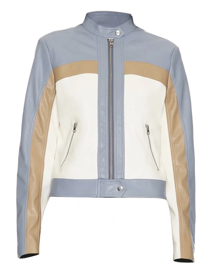Womens Colorblock Leather Biker Jacket