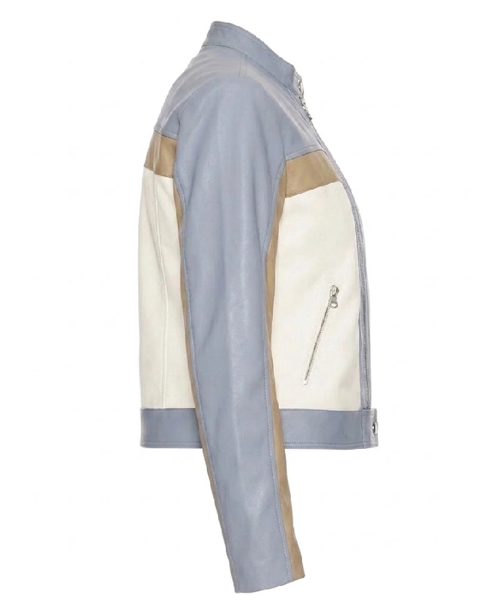 Womens Colorblock Leather Jacket