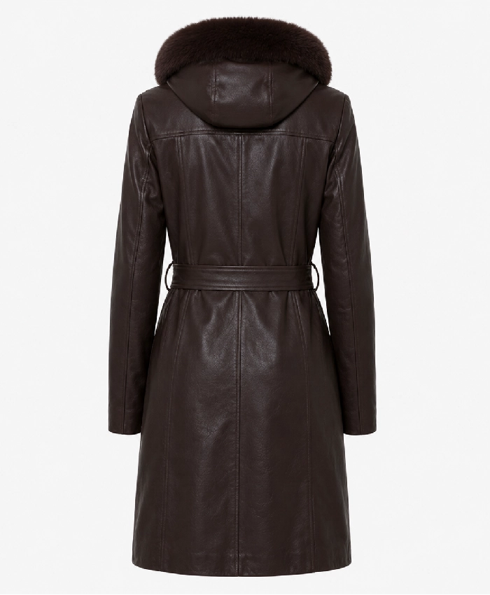 Womens Fur Dark Brown Leather Coat