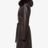 Womens Fur Hooded Dark Brown Coat