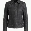 Womens Leather Black Harrington Jacket