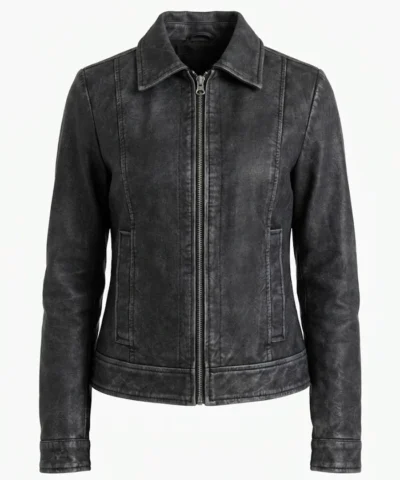 Womens Leather Black Harrington Jacket