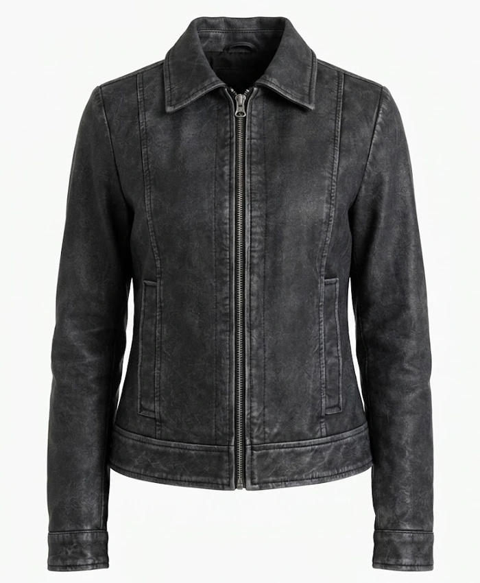 Womens Leather Black Harrington Jacket