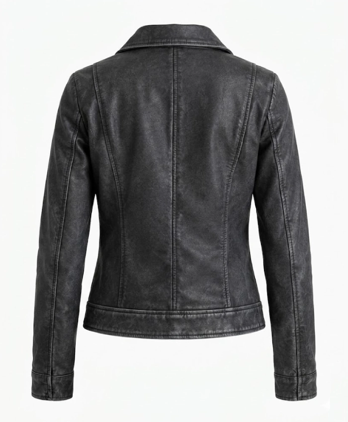 Womens Leather Black Harrington Jacket Vintage Washed
