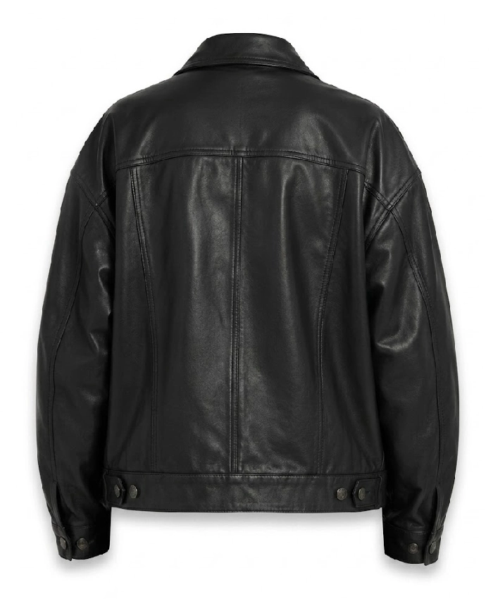 Womens Leather Drop Shoulder Trucker Jacket
