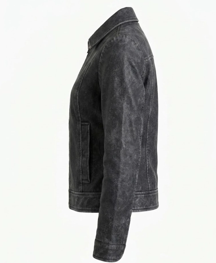 Womens Leather Harrington Jacket Vintage Washed