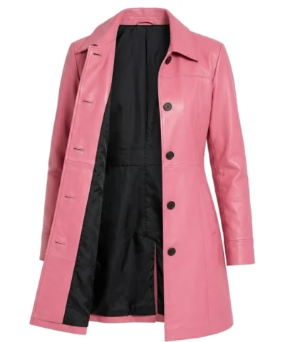 Womens Leather Pink Car Coat
