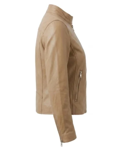 Womens Lightweight Biker Leather Jacket with Zipper