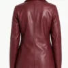 Womens Maroon Double Breasted Leather Peacoat
