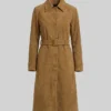 Womens Quarter Length Button Down Brown Suede Coat