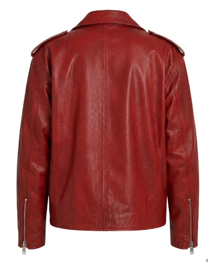 Womens Red Biker Leather Jacket