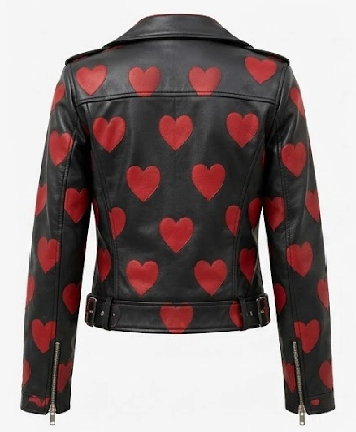 Womens Red Hearts Leather Jacket