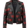 Womens Red Hearts Motorcycle Leather Jacket