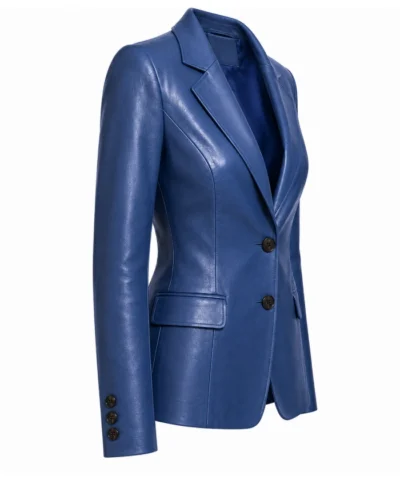 Womens Single Button Leather Blazer