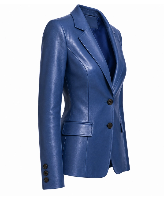 Womens Single Button Leather Blazer