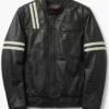 Womens Striped Black Biker Leather Jacket For Men and Women