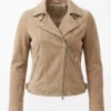 Womens Suede Leather Beige Biker Jacket