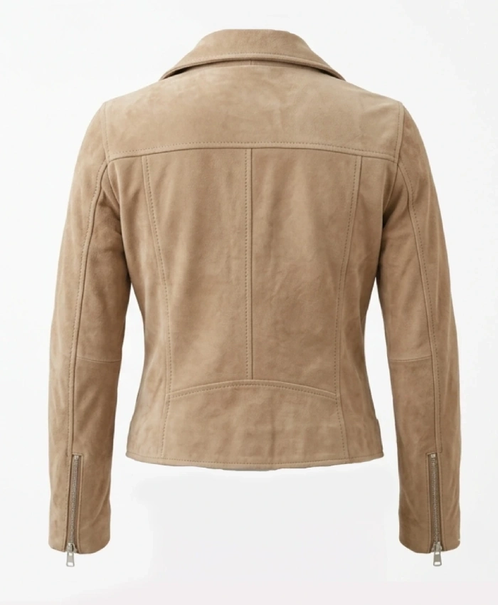 Womens Suede Leather Beige Jacket
