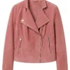 Womens Suede Leather Pink Biker Jacket