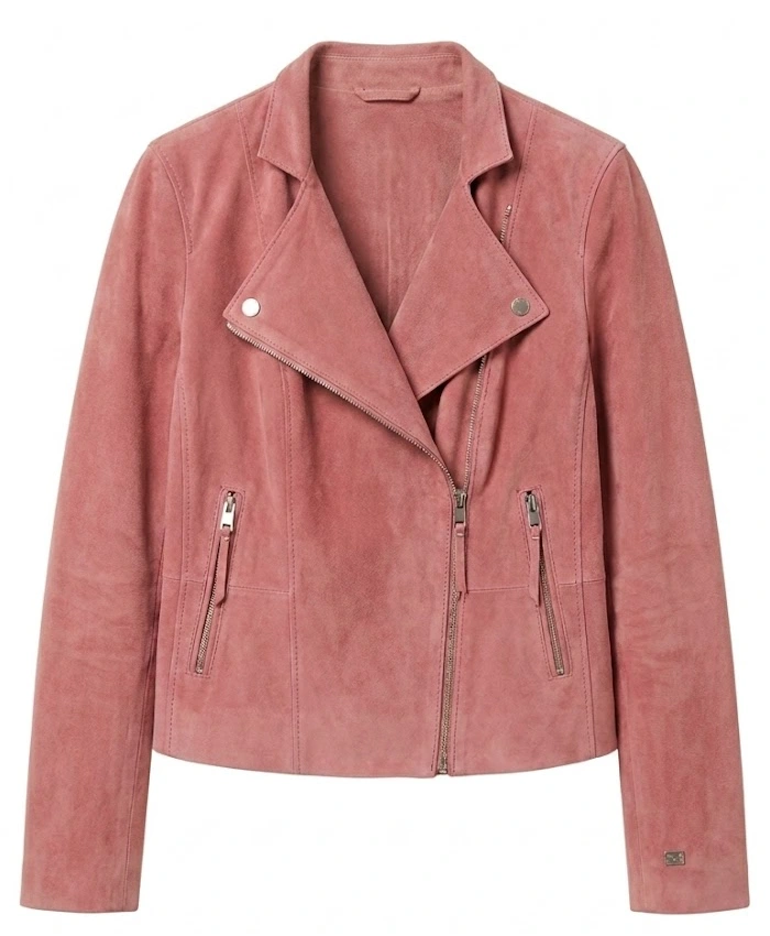 Womens Suede Leather Pink Biker Jacket