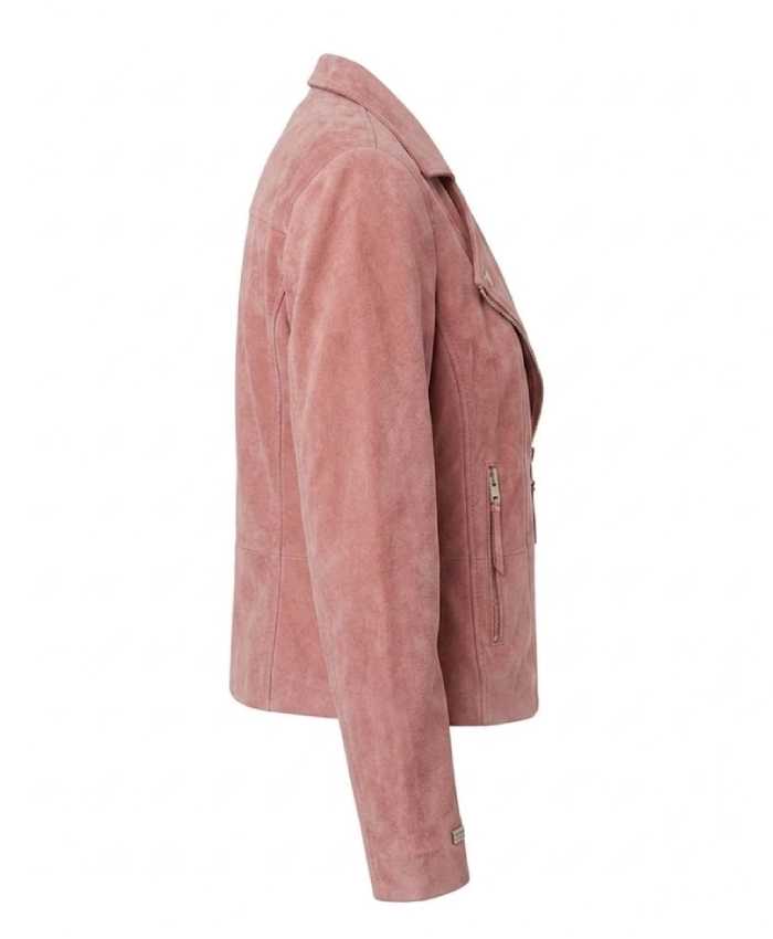 Womens Suede Pink Biker Jacket