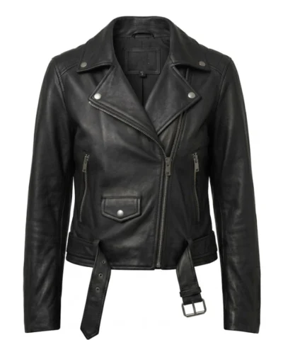 Womens Vyxen Cropped Biker Leather Jacket
