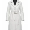Womens White Belted Leather Coat For Sale 