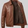 Zanvek Brown Leather Bomber Jacket For Men
