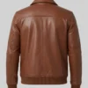 Zanvek Brown Leather Bomber Jacket For Men Back