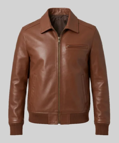 Zanvek Brown Leather Bomber Jacket For Mens