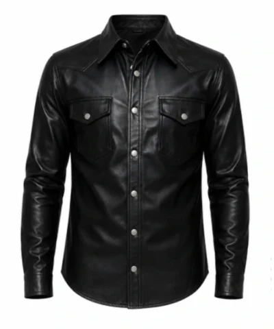 2026 Black Asake Leather Shirt
