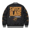 AEW Jay White Switch Blade Limited Edition Black Satin Varsity Guns Up Jacket