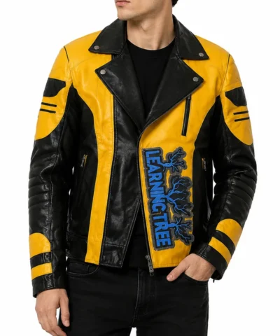 AEW Wrestle Dream Chris Jericho The Learning Tree Yellow and Black Biker Leather Jacket Front